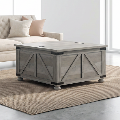 Farmhouse Flip-Top Coffee Table with Storage, Distressed Grey