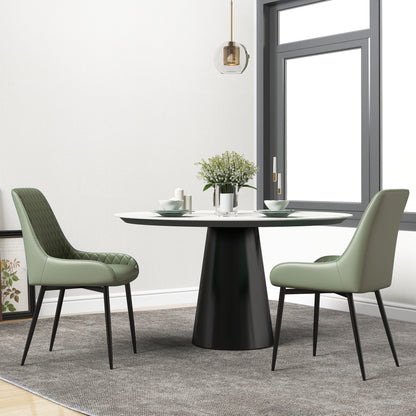 PU Leather Dining Chairs with Diamond Tufting and Metal Legs, Green (Set of 2)