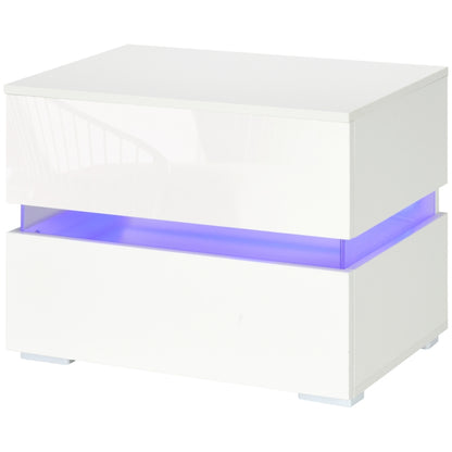 Large LED Nightstand with RGB Lighting and 2 Drawers, White