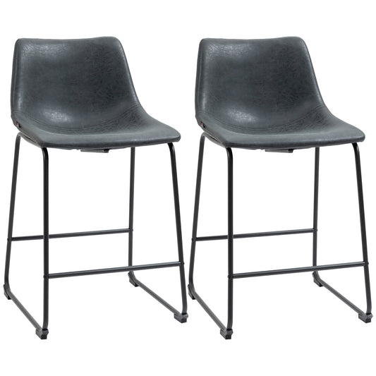Counter-Height Bar Stools with PU Leather Upholstery and Footrest, Black (Set of 2)