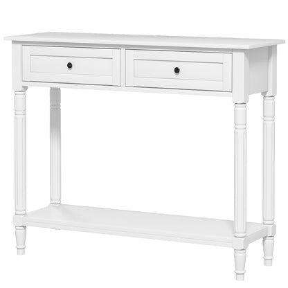 36" Console Table with Classic Turned Legs and Storage, White