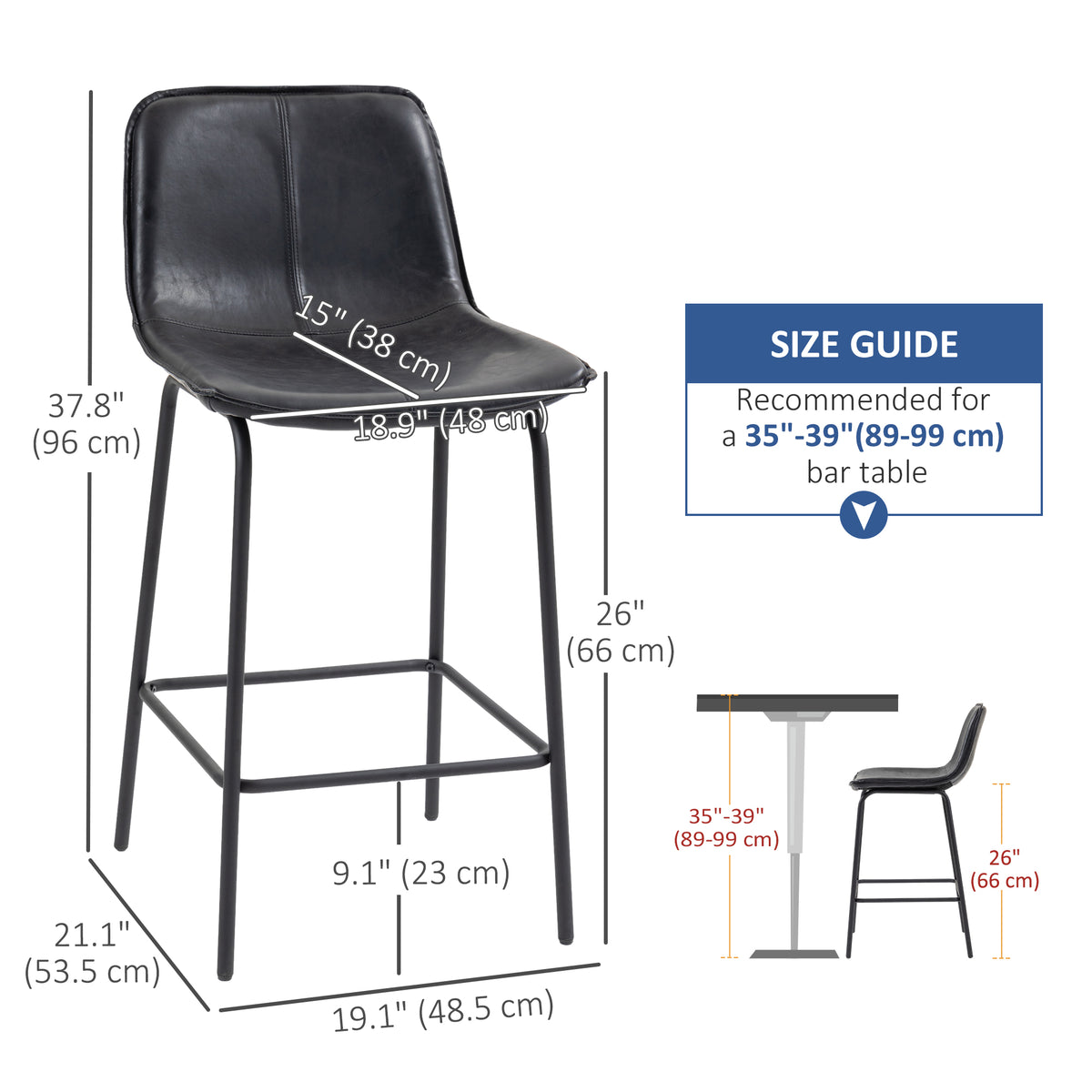 Counter-Height Bar Stools with Upholstered Seat and Metal Legs, Black (Set of 2)
