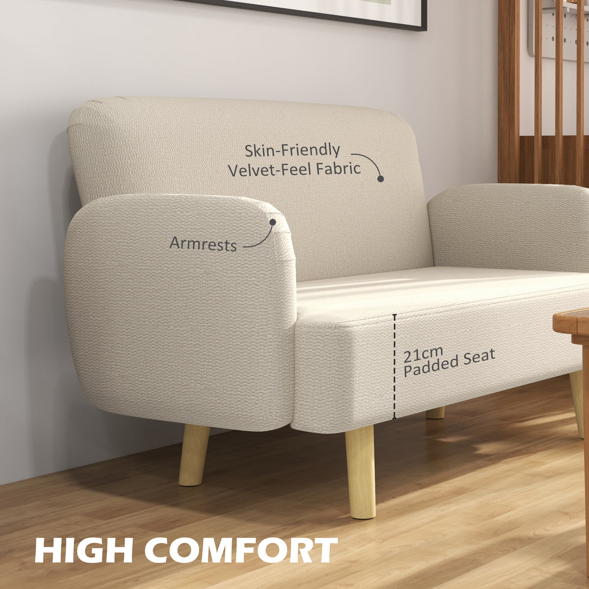 Velvet-Feel Two-Seater Loveseat, Cream White