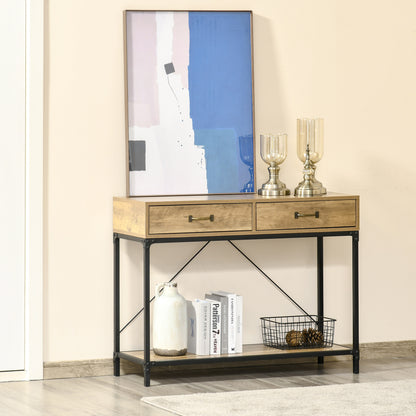 39" Vintage Console Table with Industrial Frame and Storage, Brown