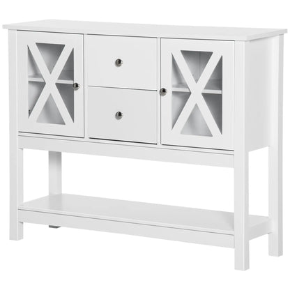 39" Modern Sideboard with X-Design Glass Doors and Storage, White