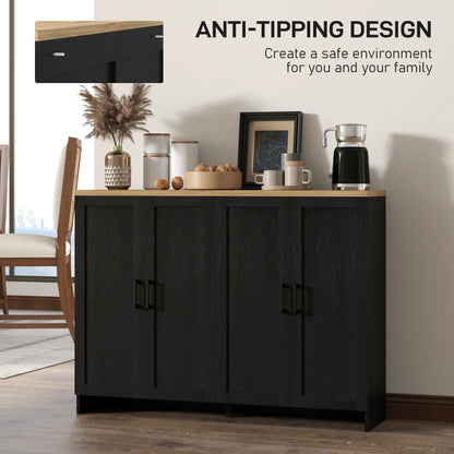 Modern Sideboard Buffet with 4 Doors and Adjustable Shelves, Black