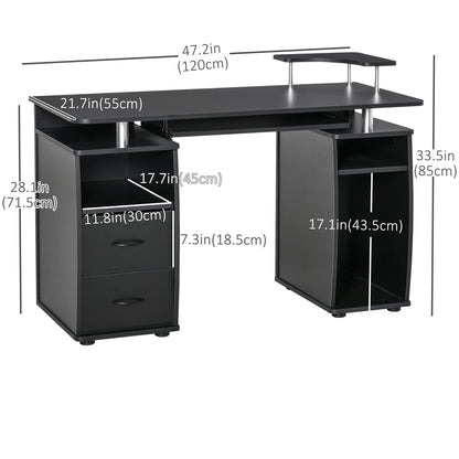 Computer Desk with Keyboard Tray and Storage Drawers, Home Office Workstation, Black