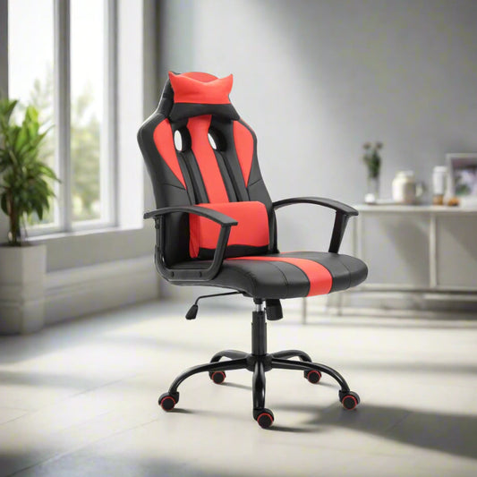 High-Back Racing Style Gaming Chair with Lumbar Support, Red and Black