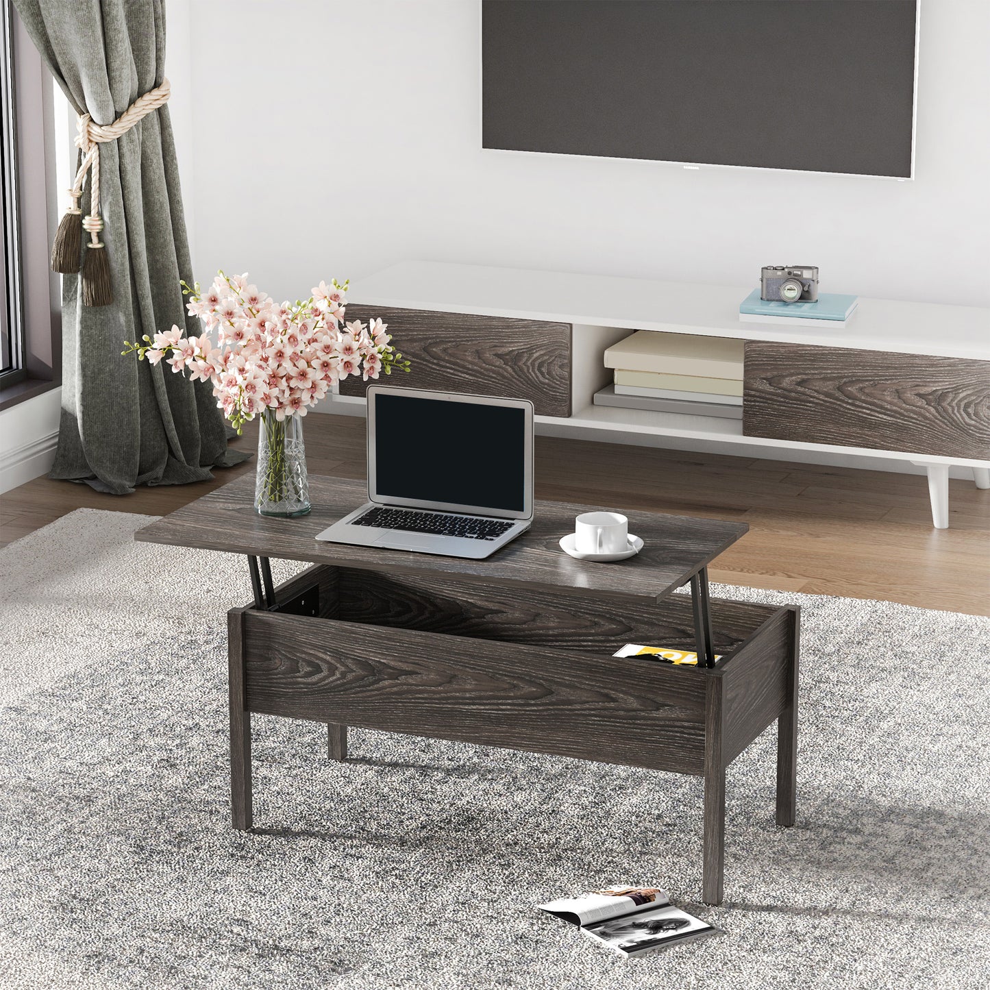 39" Lift Top Coffee Table with Hidden Storage, Gray