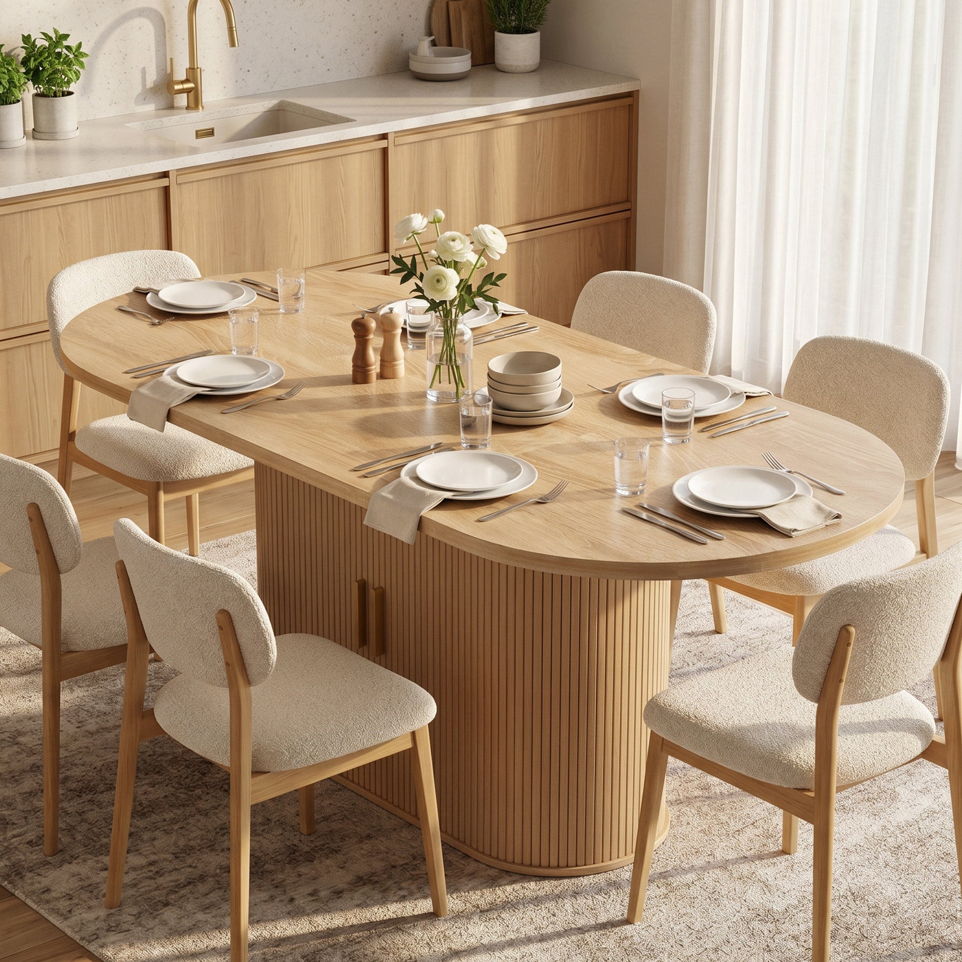 Extendable Dining Table for 6-8 People, Natural Wood
