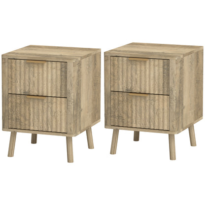 Nightstands with Gold Finger Pulls and Round Edges, Oak (Set of 2)