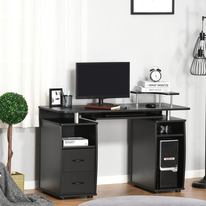 Computer Desk with Keyboard Tray and Storage Drawers, Home Office Workstation, Black
