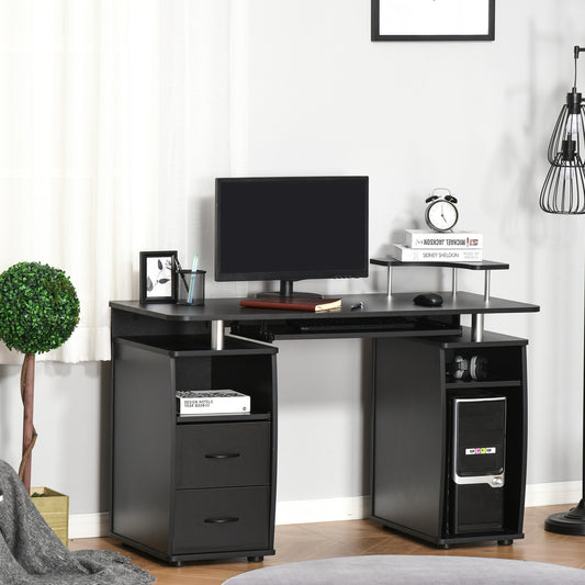 Computer Desk with Keyboard Tray and Storage Drawers, Home Office Workstation, Black