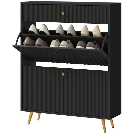 Wave-Front Shoe Storage Cabinet, for 12 Pairs, Black
