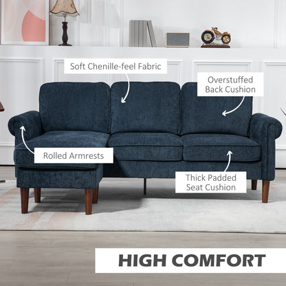 L-Shaped Sectional Sofa with Reversible Chaise Lounge, Dark Blue