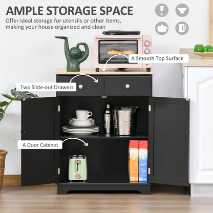 27" Sideboard Buffet Cabinet with Rubberwood Top, Black