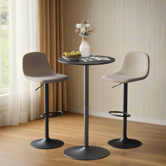 Bar Height Round Table with Wood Veneer Top for 2 People, Black