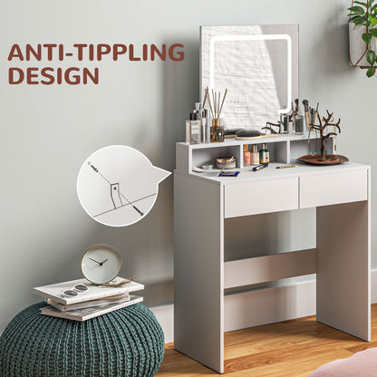 Makeup Vanity Desk with LED Mirror and Storage, White