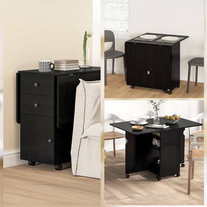 Extendable Drop Leaf Dining Table with Storage - Black Wood Grain
