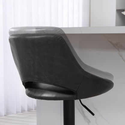 Adjustable Height Swivel Bar Stools with Faux Leather Upholstery, Black (Set of 2)
