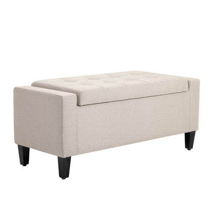Linen-Touch Storage Ottoman Bench with Tufted Design, Beige