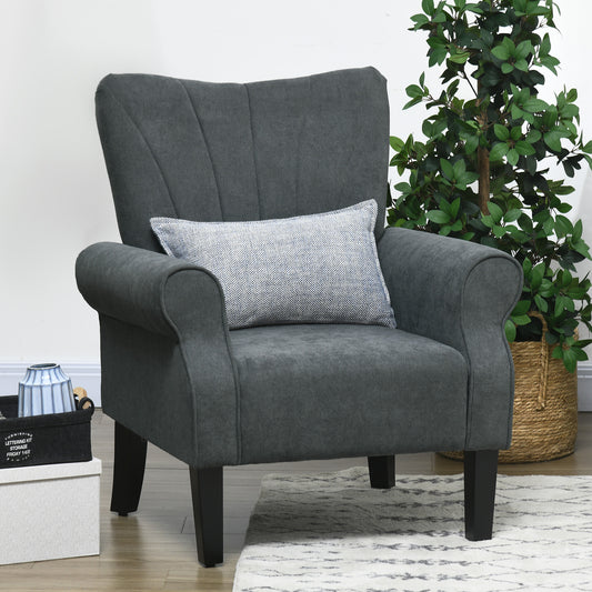 Fabric Wingback Accent Chair with Wood Legs, Dark Gray