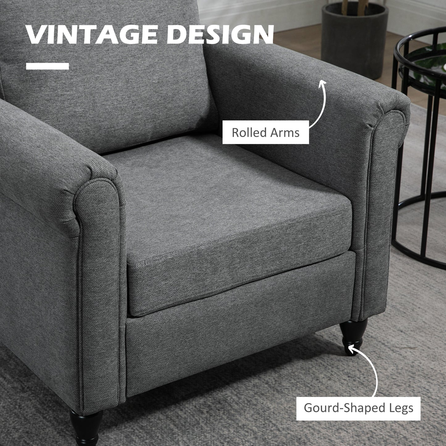 Vintage Armchair, Upholstered Accent Chair with Rolled Arms, Light Gray