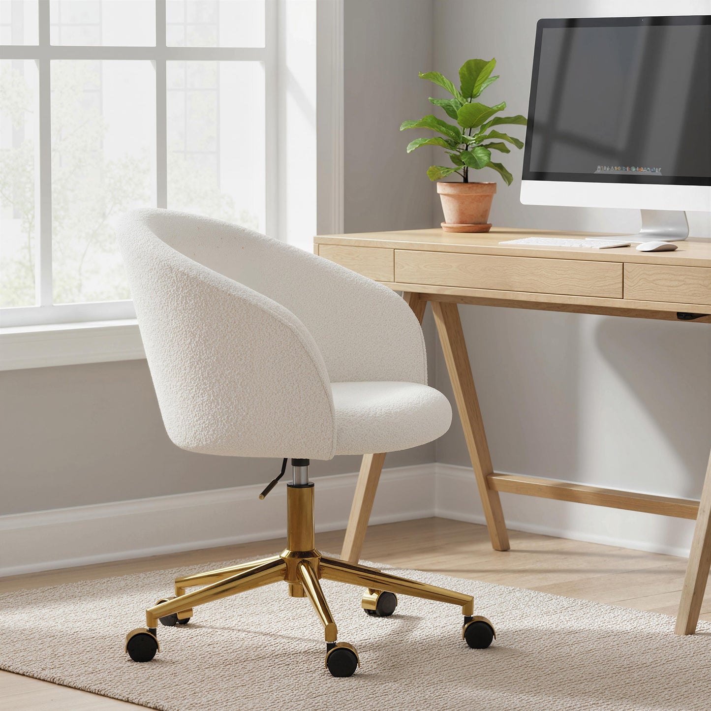 Ergonomic Office Chair with Footrest, Cream White