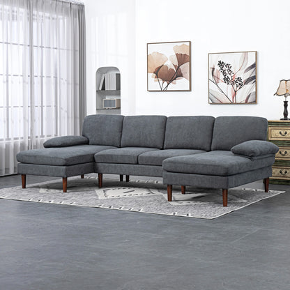 U-Shaped Sectional Sofa with Double Chaise Lounge, Dark Grey