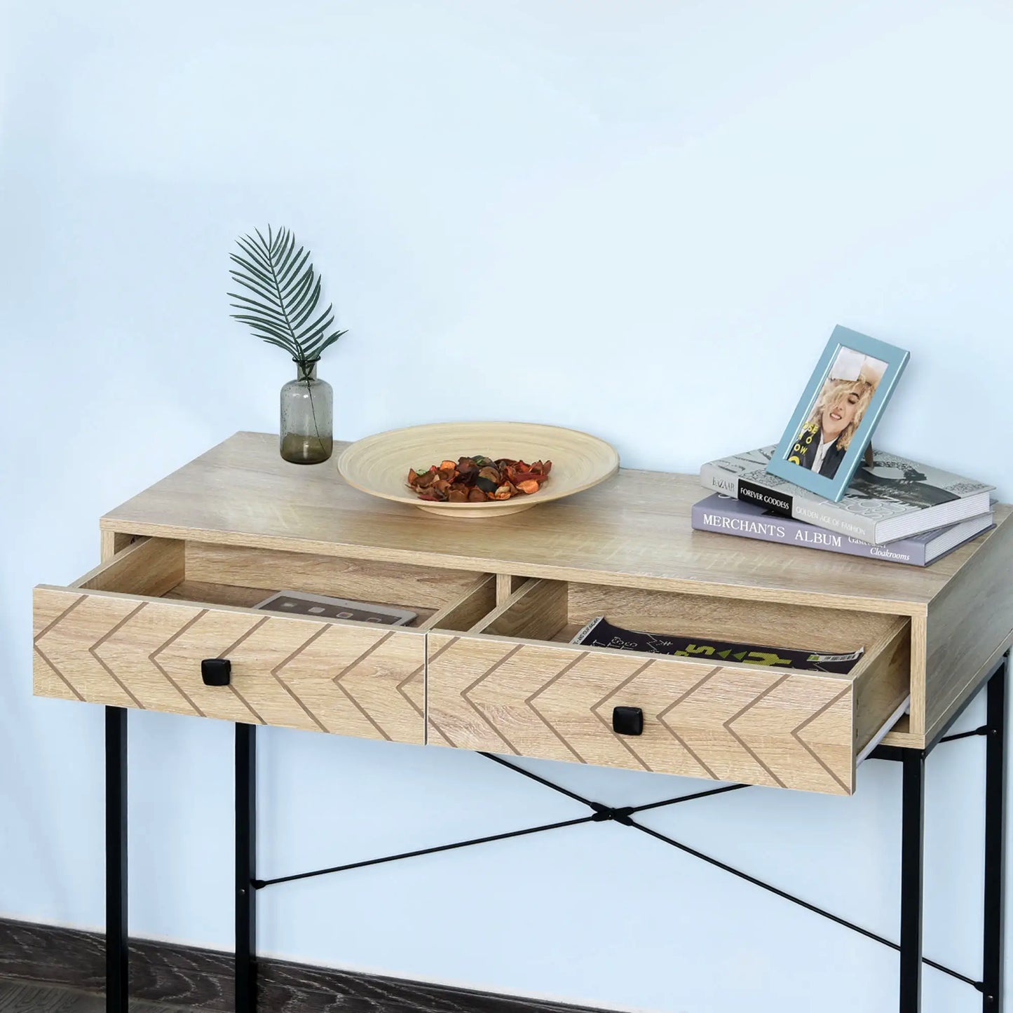 36" Industrial Console Table with 2 Storage Drawers