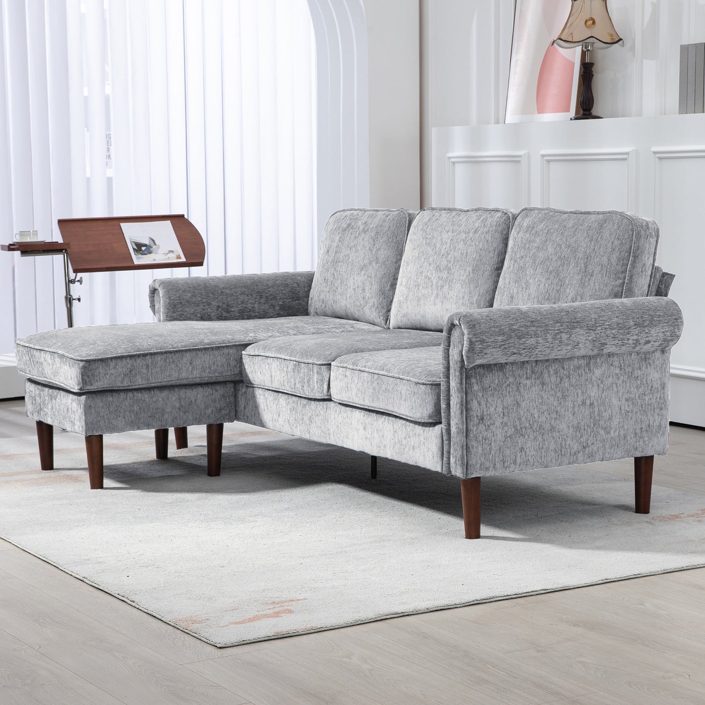 L-Shaped Sectional Sofa with Reversible Chaise Lounge, Grey