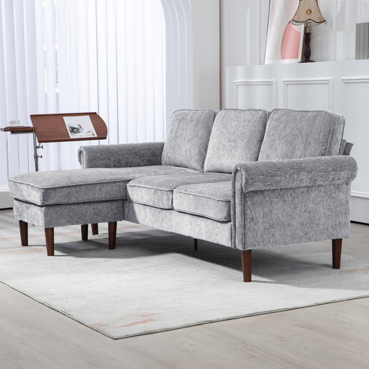 L-Shaped Sectional Sofa with Reversible Chaise Lounge, Grey