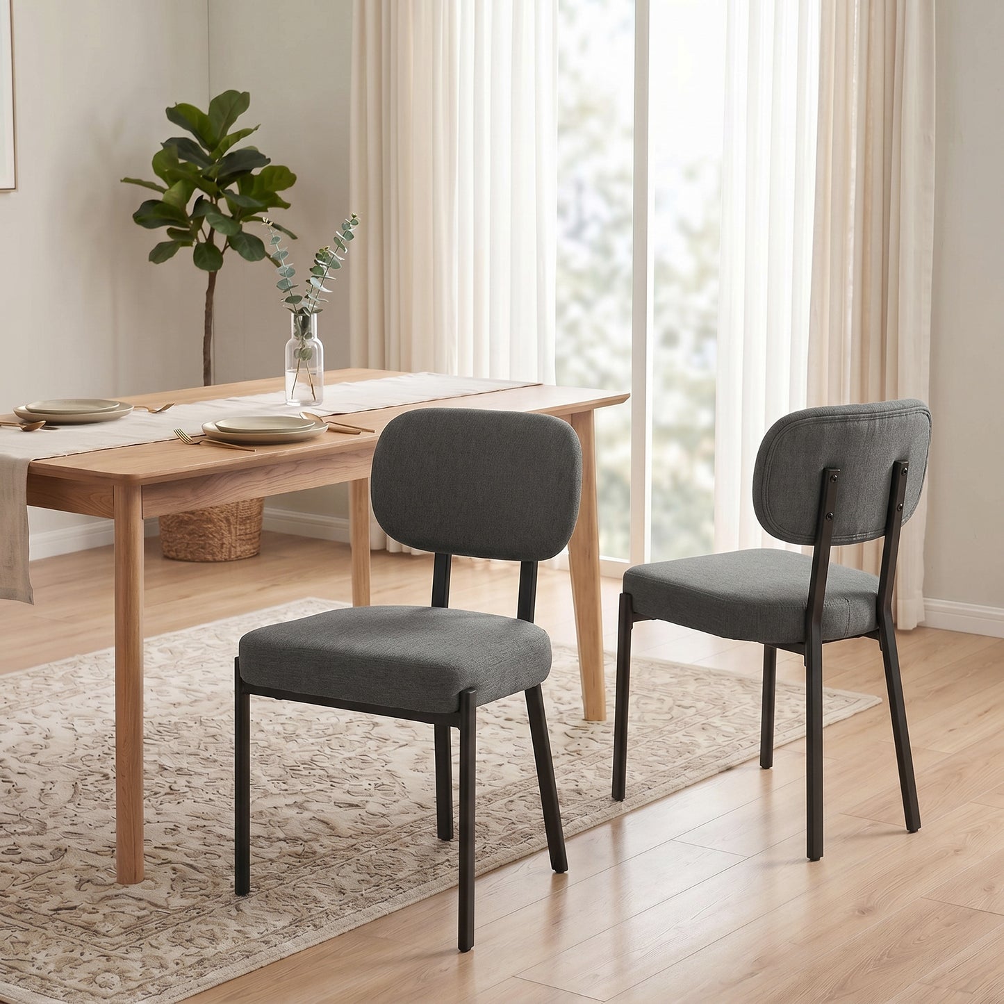 Tufted Upholstered Dining Chairs with Metal Legs, Grey (Set of 2)