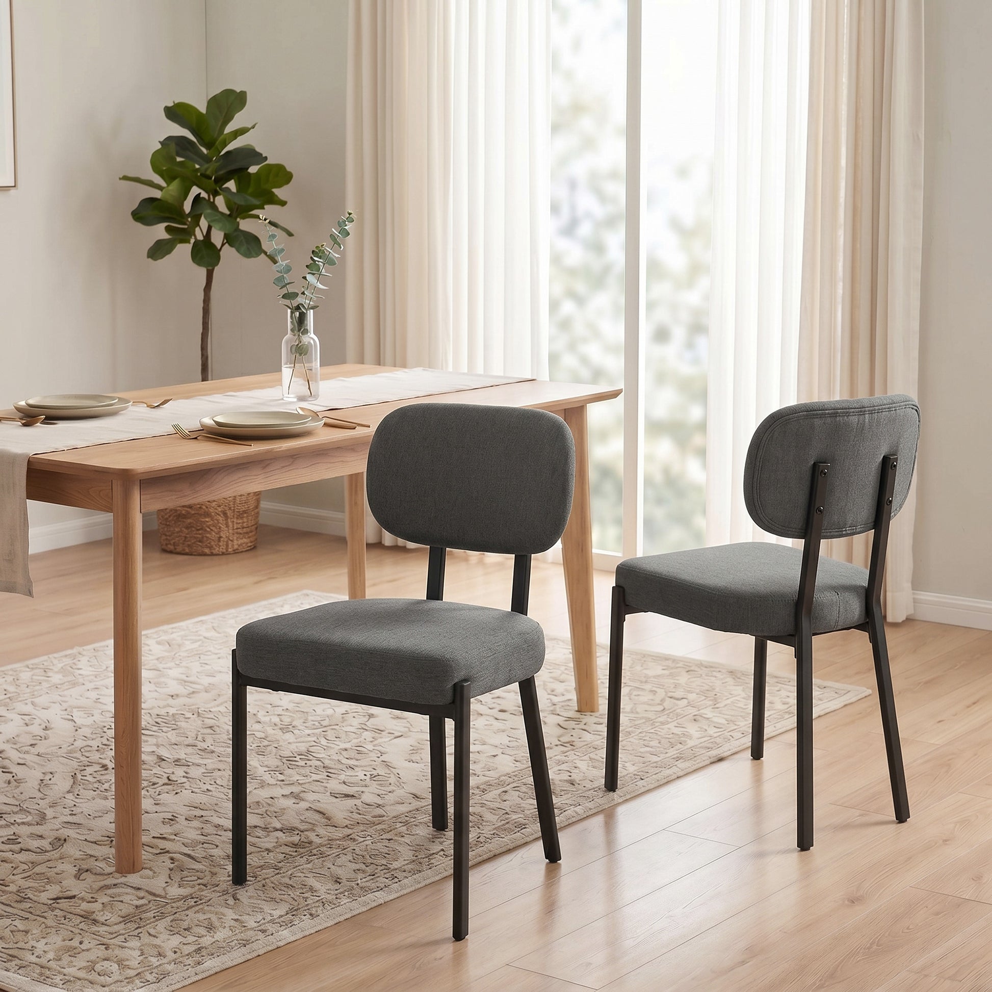 Tufted Upholstered Dining Chairs with Metal Legs, Grey (Set of 2)