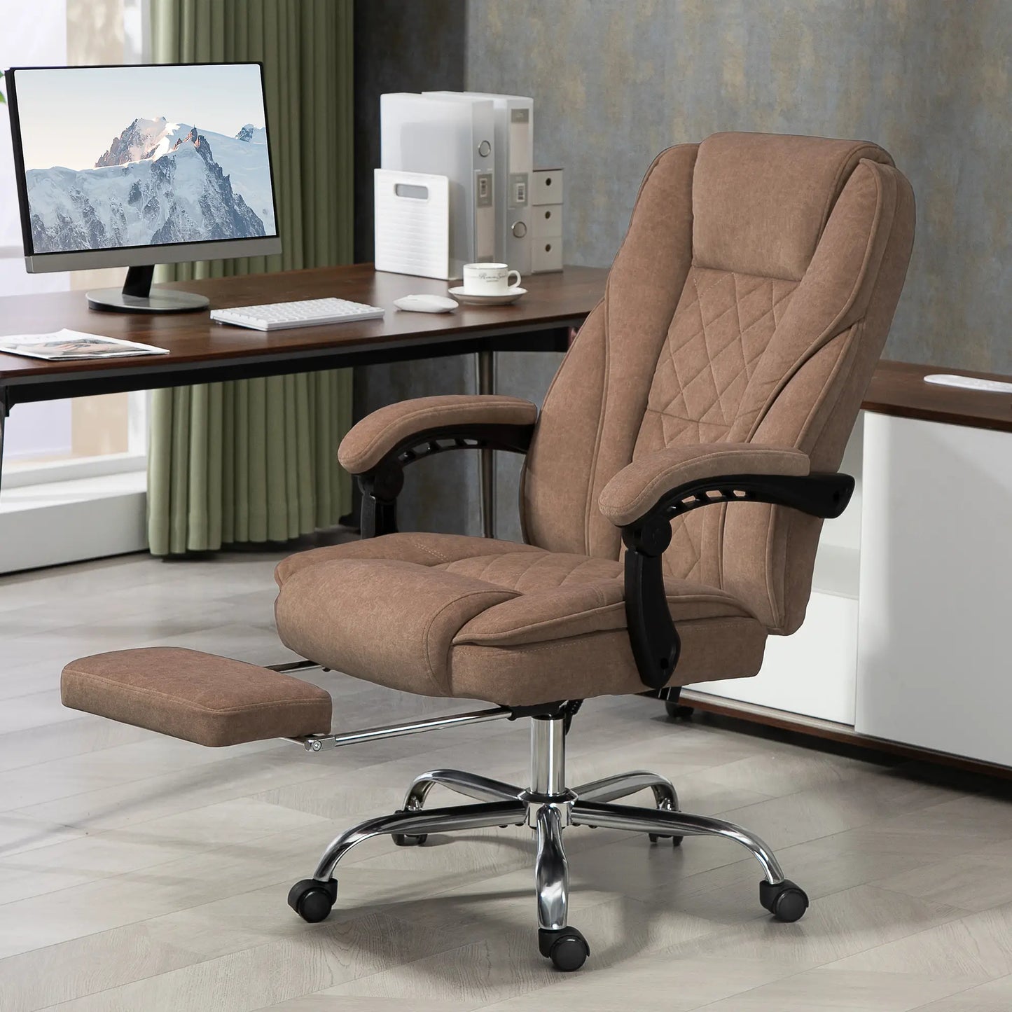 Heated Massage Office Chair with Reclining Function and Footrest, Brown