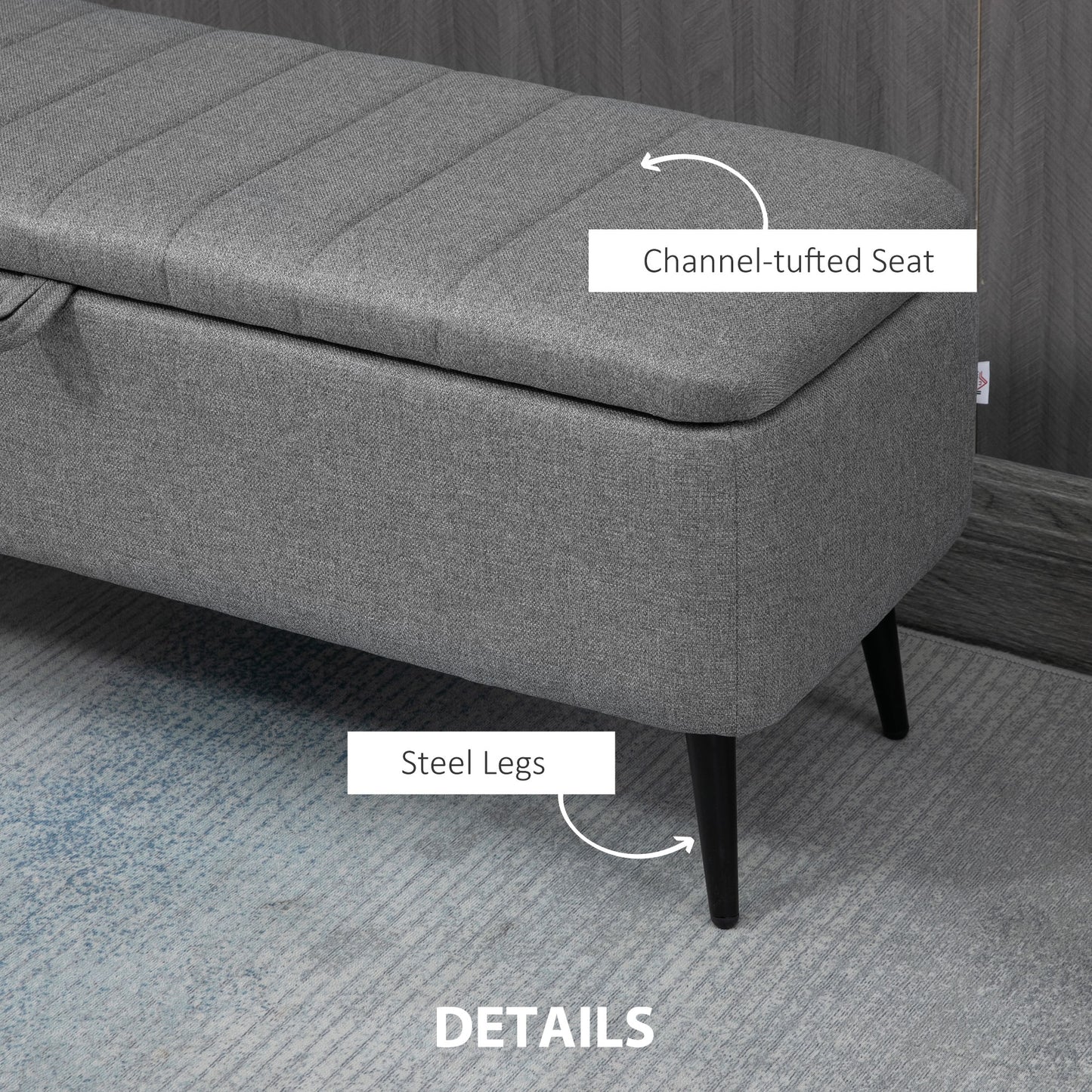 40" Linen Storage Ottoman Bench with Steel Legs, Gray