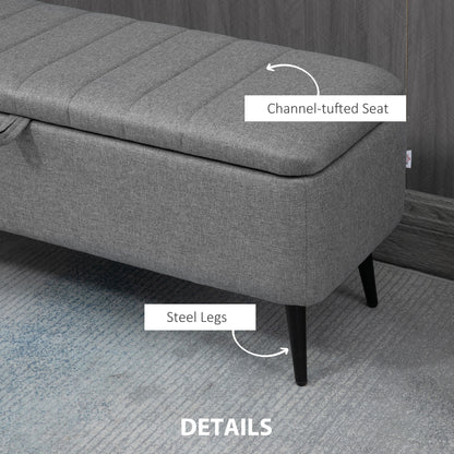 40" Linen Storage Ottoman Bench with Steel Legs, Gray