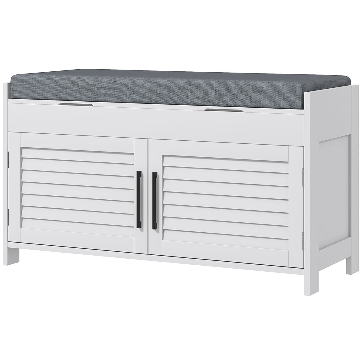Shoe Storage Bench with Hidden Storage and Shutter Doors, White