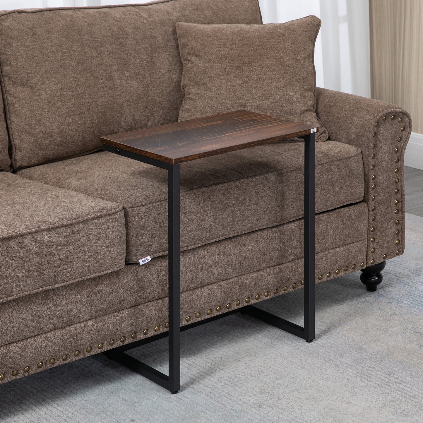 C-Shaped Nesting Side Table Set of 3 with Steel Frame - Vintage Brown