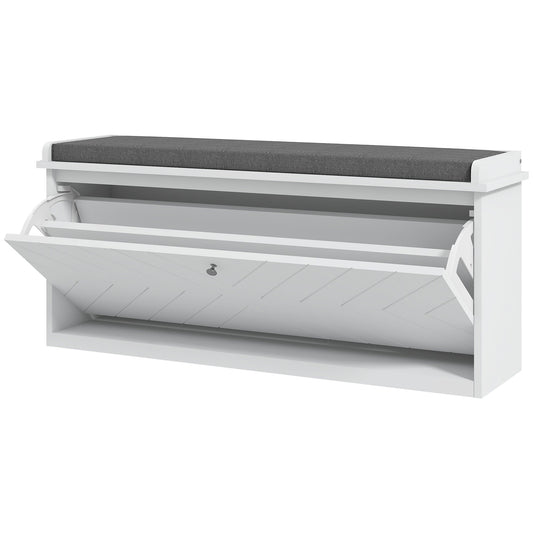Shoe Storage Bench with Flip Drawer for 8-10 Pairs, White