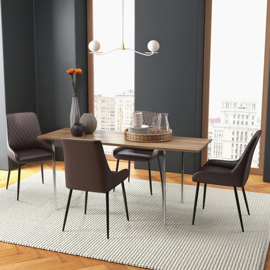 PU Leather Dining Chairs with Diamond Tufting and Metal Legs, Brown (Set of 4)