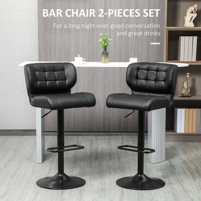Adjustable Height Swivel Bar Stools with Tufted PU Leather, Black (Set of 2)