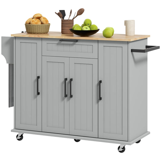 Rolling Kitchen Island Cart with Drawers and Wood Top, Grey