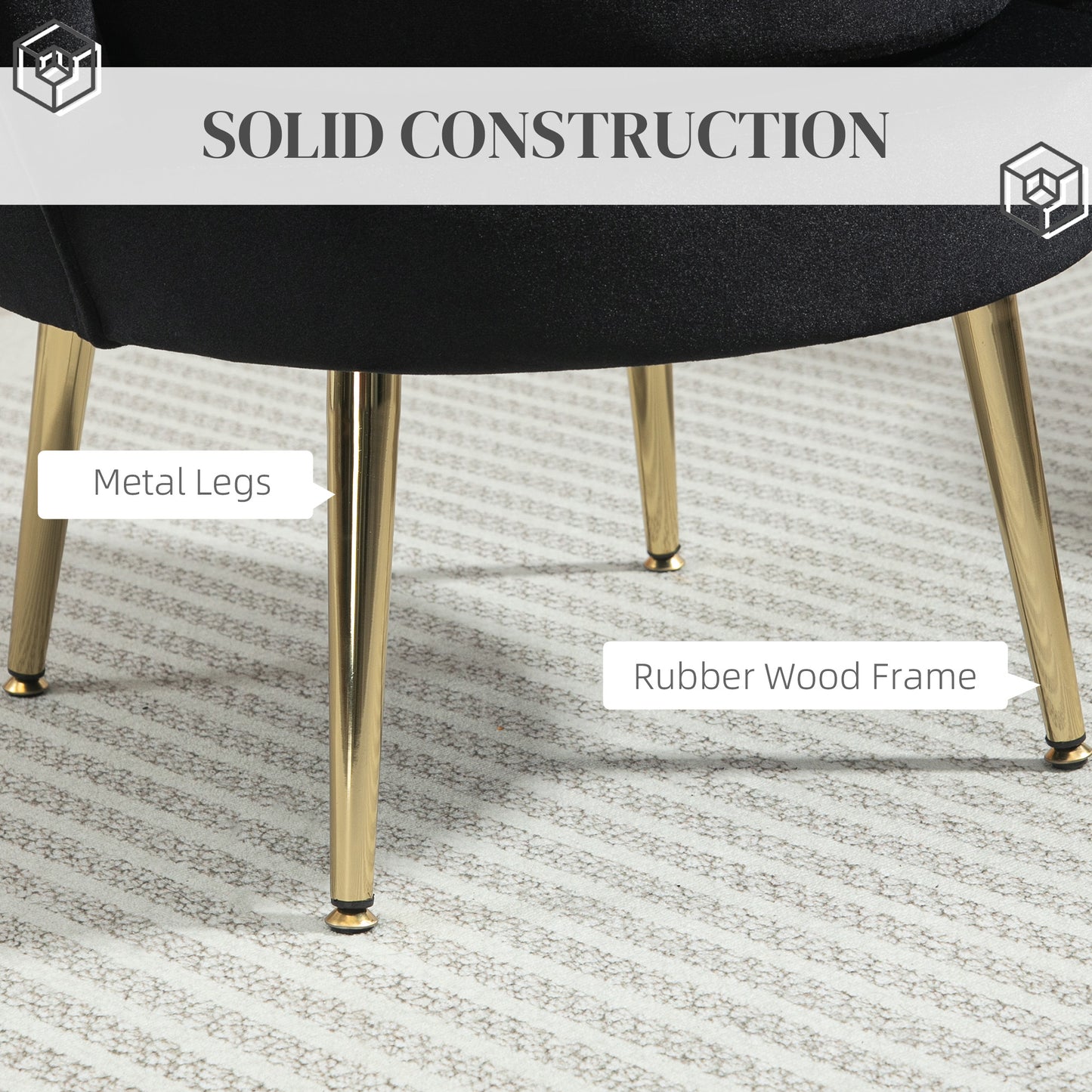 Modern Velvet Accent Chair with Lotus Backrest and Gold Legs, Black