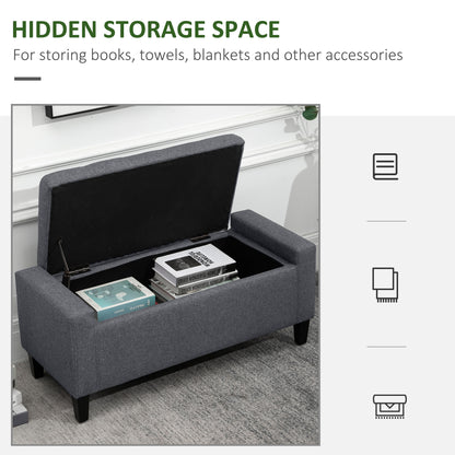 Linen Upholstered Storage Ottoman Bench with Tufted Design, Dark Gray