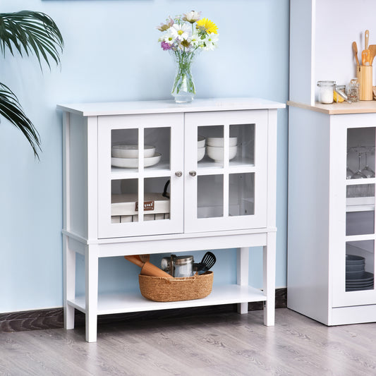 31" Modern Sideboard with Glass Doors and Adjustable Shelving, White