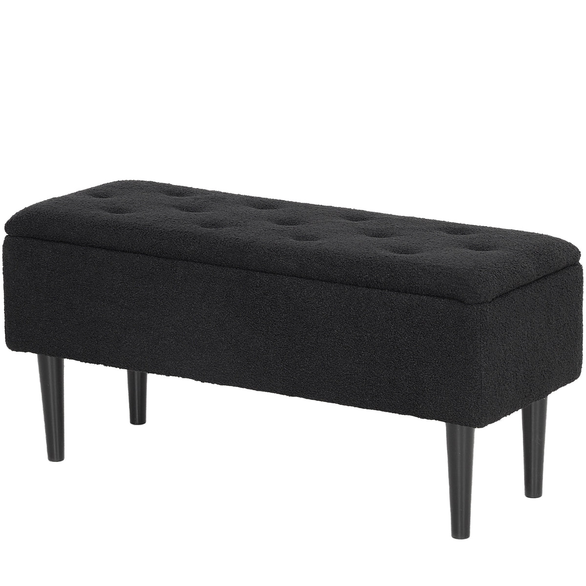 Modern Storage Ottoman Bench with Lambswool-Style Upholstery, Black