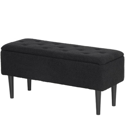 Modern Storage Ottoman Bench with Lambswool-Style Upholstery, Black