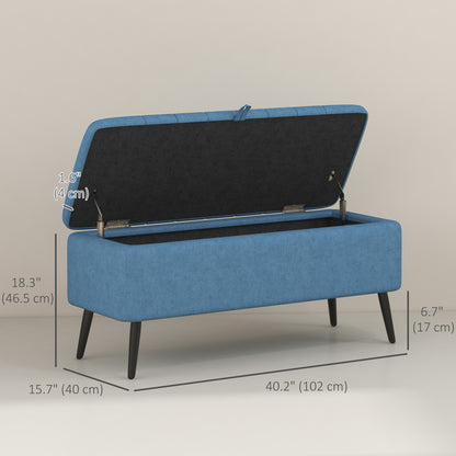 40" Linen Storage Ottoman Bench with Steel Legs, Dark Blue