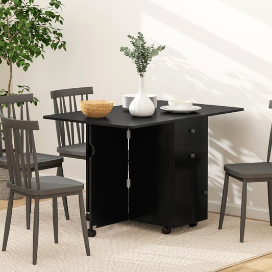 Extendable Drop Leaf Dining Table with Storage - Black Wood Grain